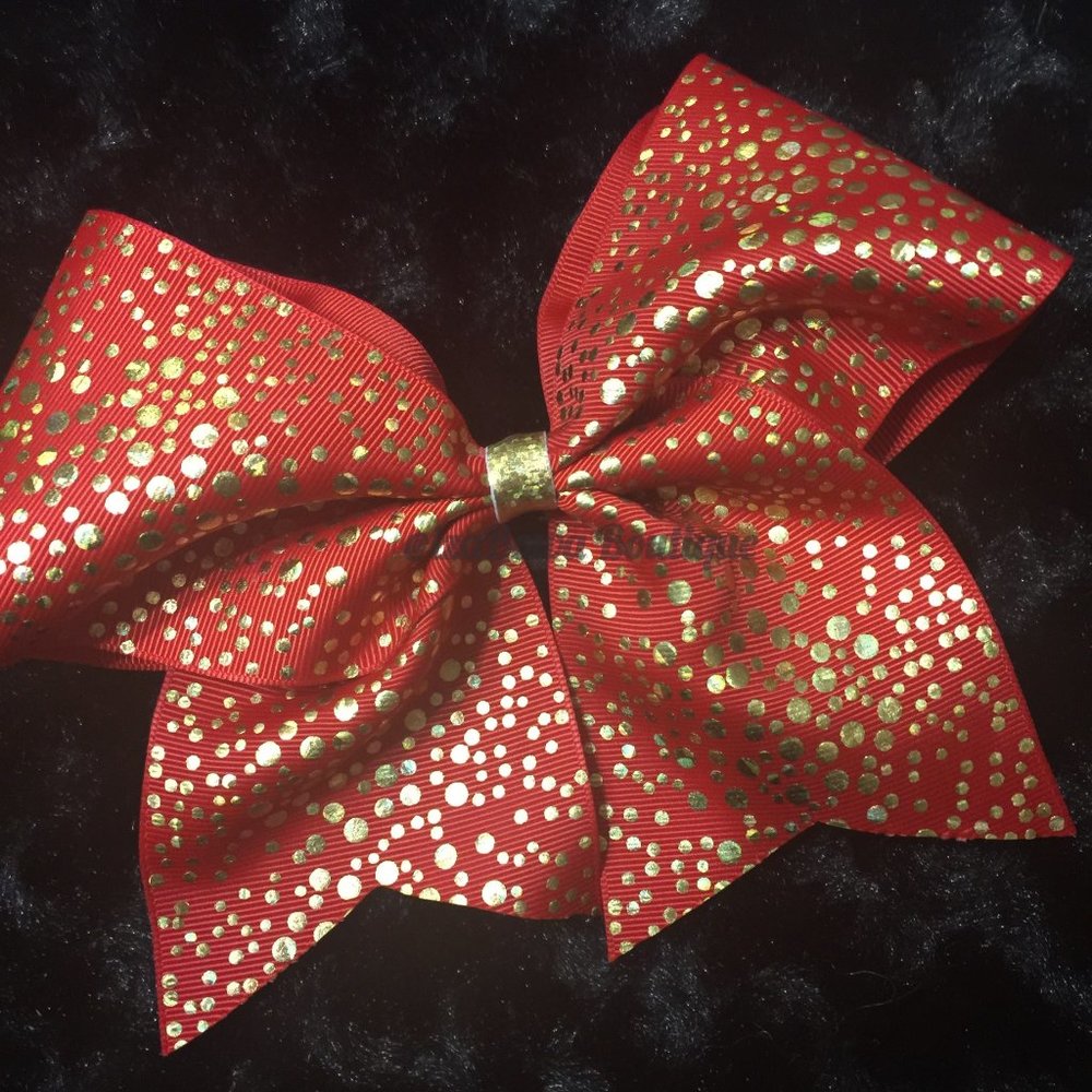Red Gold dot Print Cheer Bow  HAND CRAFTED  (2)  CB1095